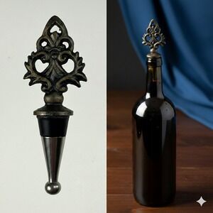 Decorative Fleur De Lis Wine Bottle Stopper Metal Barware Vintage Style